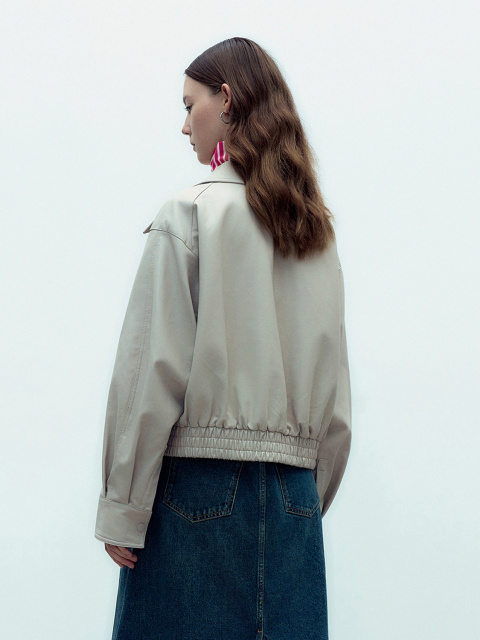 Women's lapel leather coat