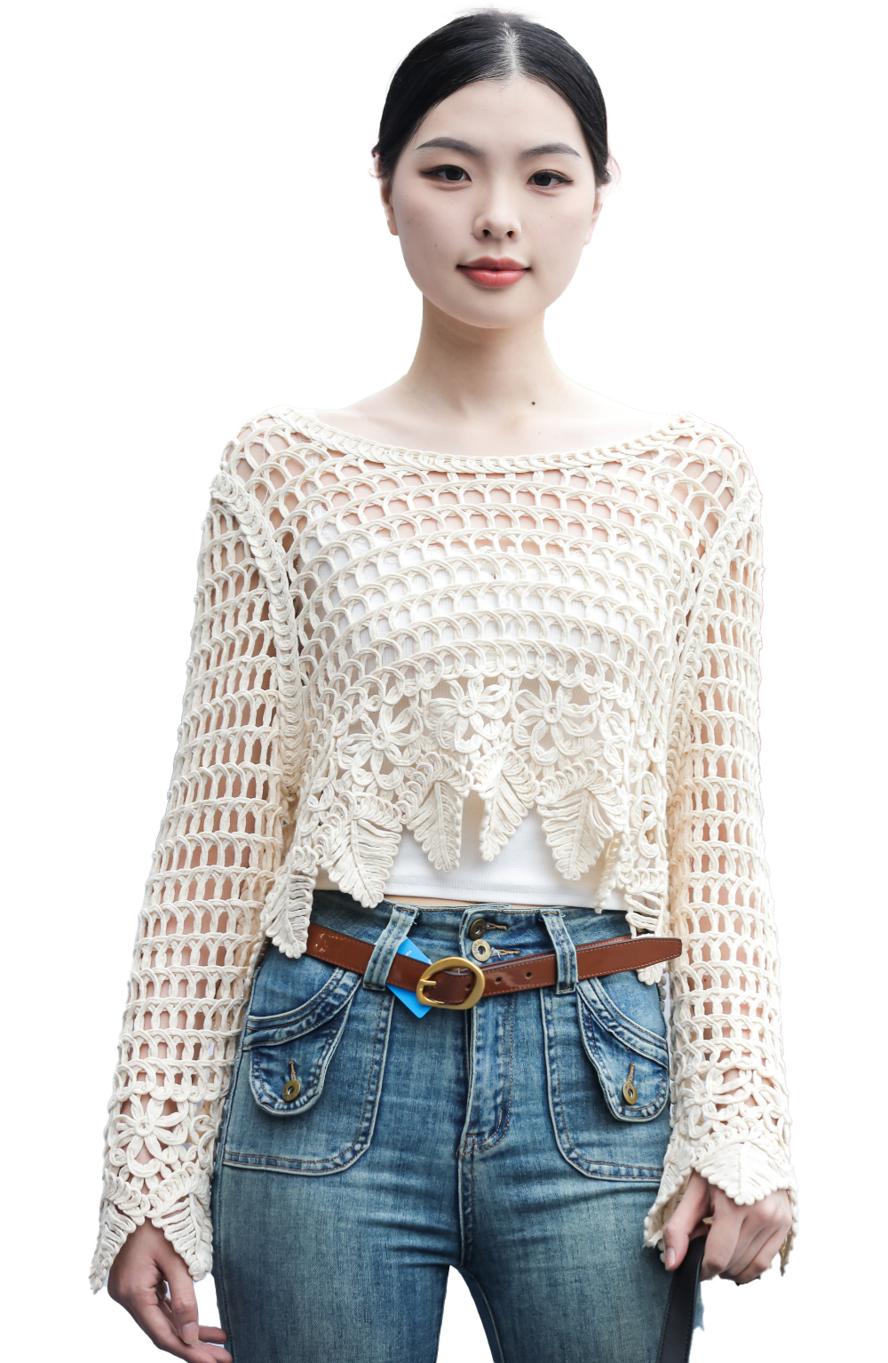 Women's hollow cropped knitwear