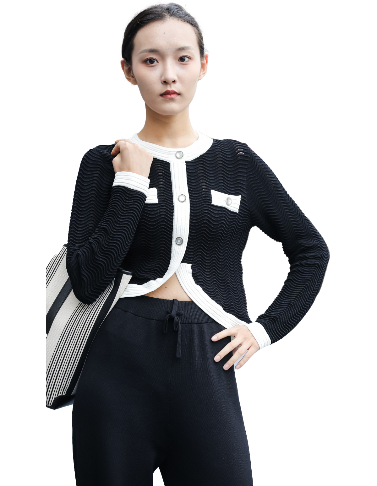 JUBAODI Women's Short Hollow Top with Wave Ripples
