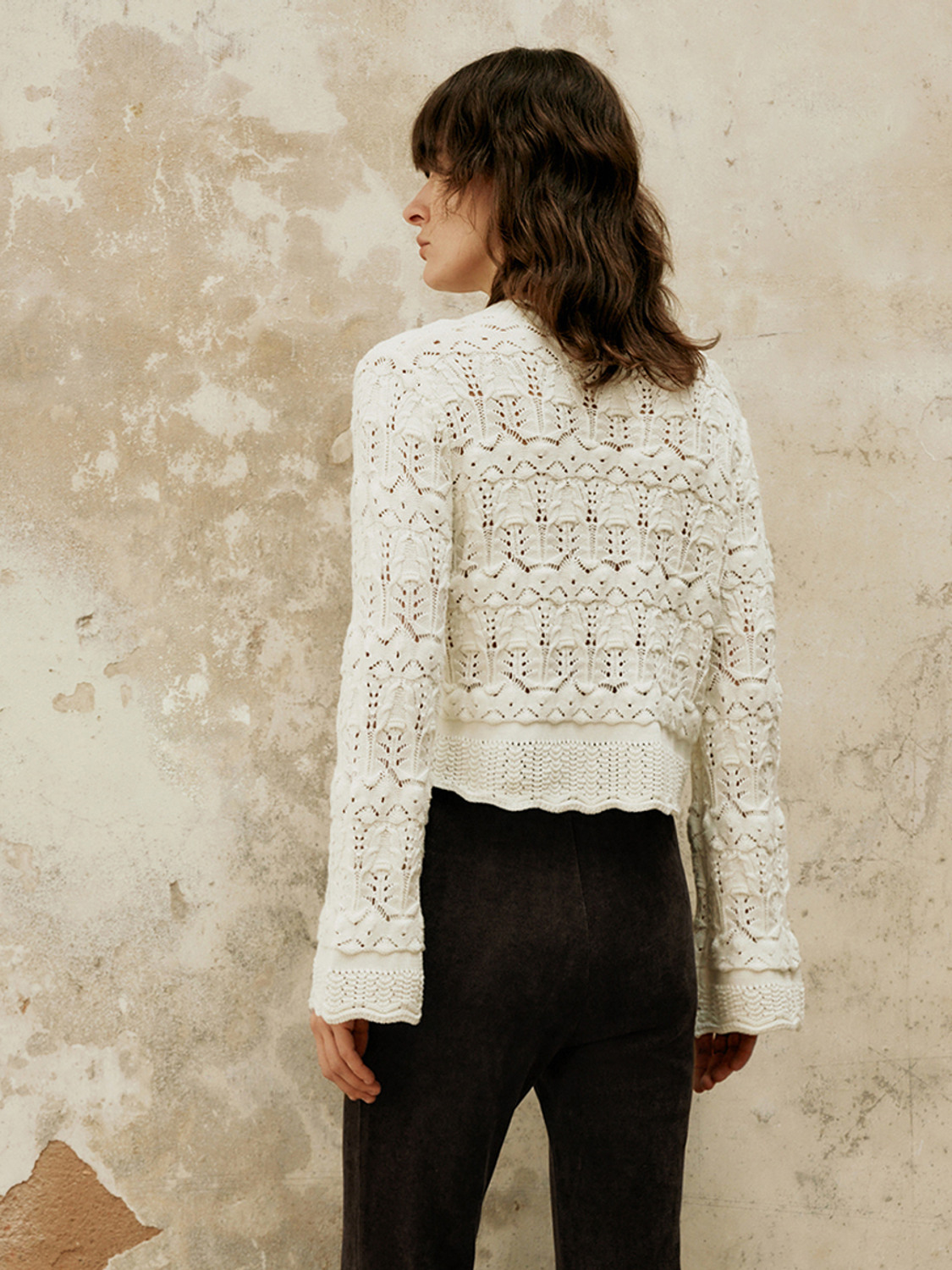 Elegant V-neck Design Textured Women's Knitwear