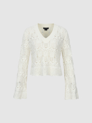 Elegant V-neck Design Textured Women's Knitwear