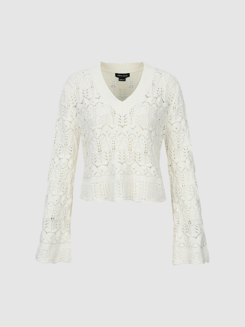 Elegant V-neck Design Textured Women's Knitwear