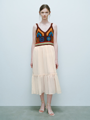 Fashion Colorful Women's Knitted Suspender Textured Gauze Dress