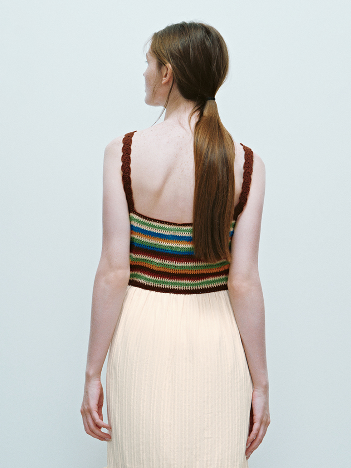 Fashion Colorful Women's Knitted Suspender Textured Gauze Dress