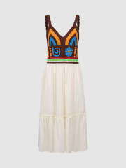 Fashion Colorful Women's Knitted Suspender Textured Gauze Dress