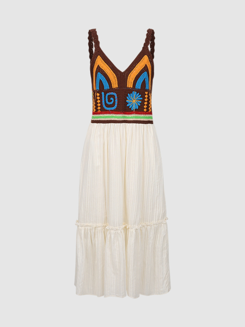 Fashion Colorful Women's Knitted Suspender Textured Gauze Dress