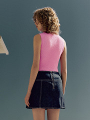 Sweet Pink Girly High Neck Sleeveless Knit