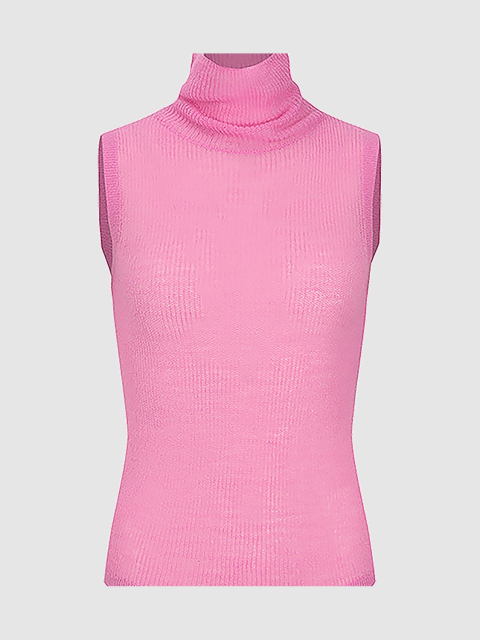 Sweet Pink Girly High Neck Sleeveless Knit
