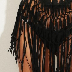 Seaside holiday skirt swimsuit overtop Sexy see-through hand hook knitted fringe beach bikini cover skirt