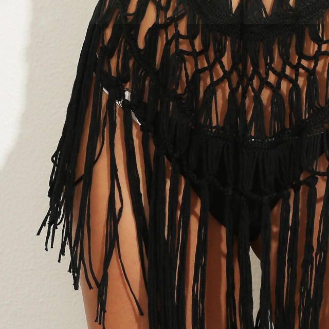 Seaside holiday skirt swimsuit overtop Sexy see-through hand hook knitted fringe beach bikini cover skirt