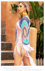 Sun protection beach boho retro cut-out bathing suit over a smock beach bikini cover skirt