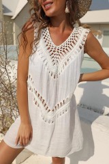 Hand-hook spliced V-neck sundress A-line skirt Swimsuit smock beach bikini cover skirt Bikini cover skirt
