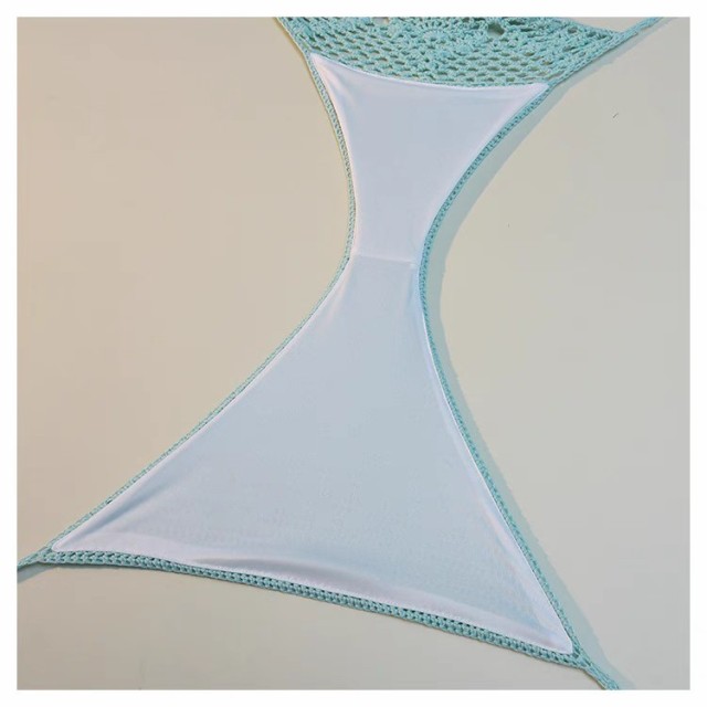 Short knit halter sexy U-neck hollowed-out split dress hot spring beach cover skirt swimsuit bikini skirt