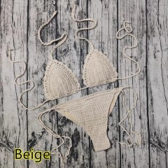 Hot spring seaside holiday style braided lace-up chest pad crochet swimming foreign trade knitted bikini set