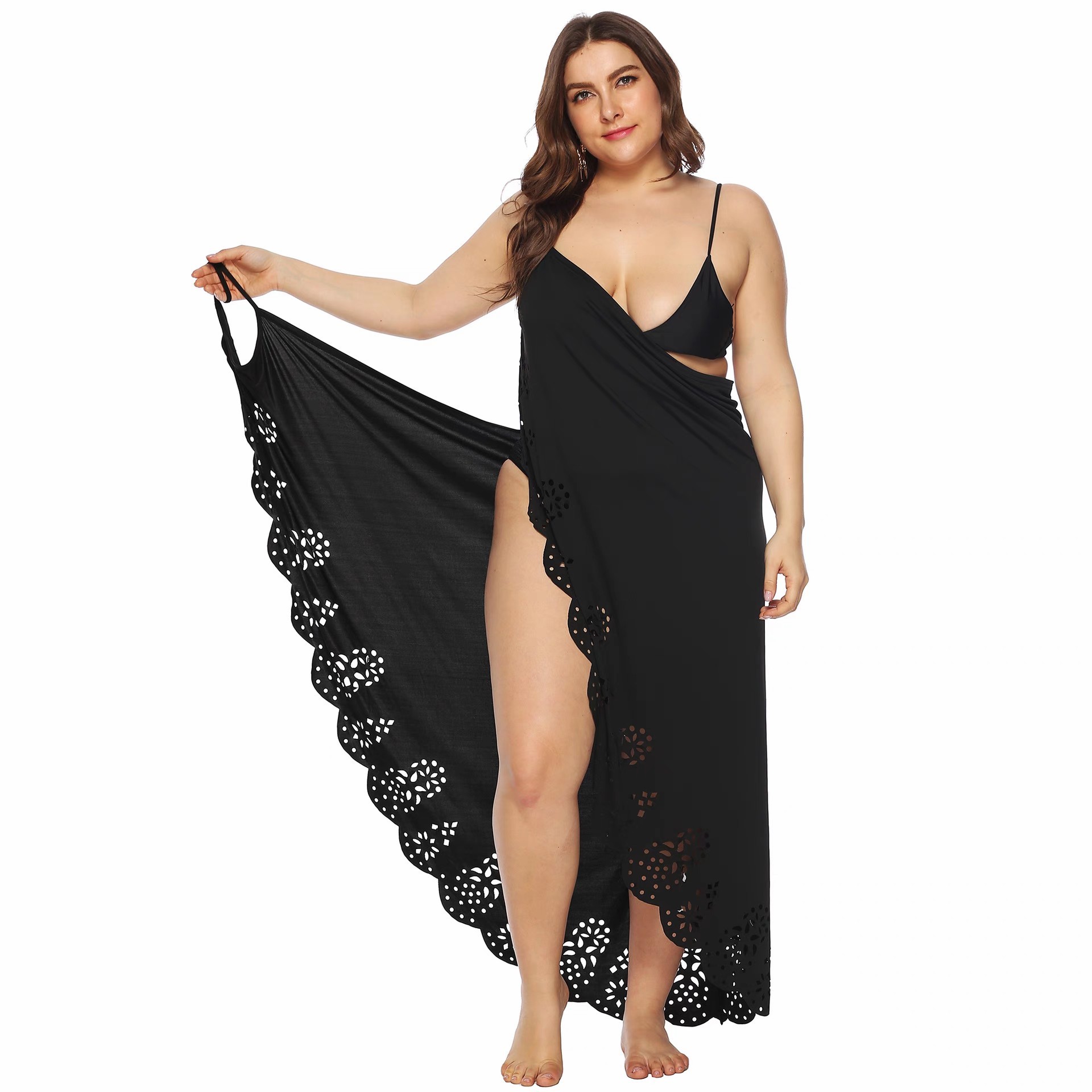 New seaside hollowed-out cover skirt plus-size bikini cover skirt halter beach skirt a wrap skirt swimsuit