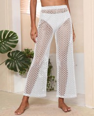 See through cutout pants Lace wide leg pants nine-point beach pants Bikini cover pants
