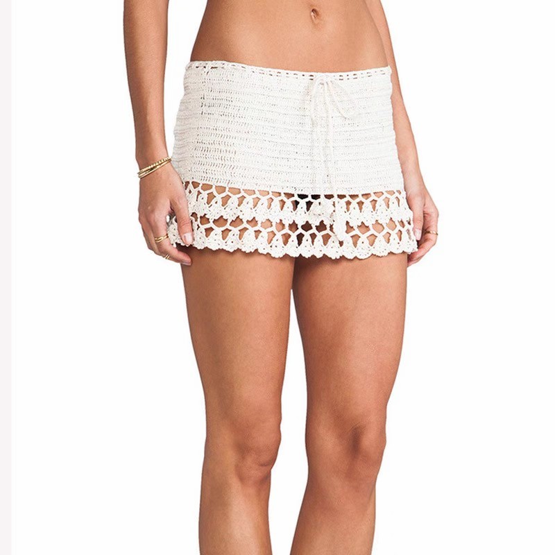 Holiday seaside hand-woven hip wrap knitted beach skirt Swimsuit cover skirt A-line skirt Bikini cover skirt