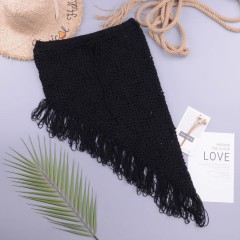 Sexy see-through cut-out hand hook knitted bikini skirt with open diagonal fringe beach skirt