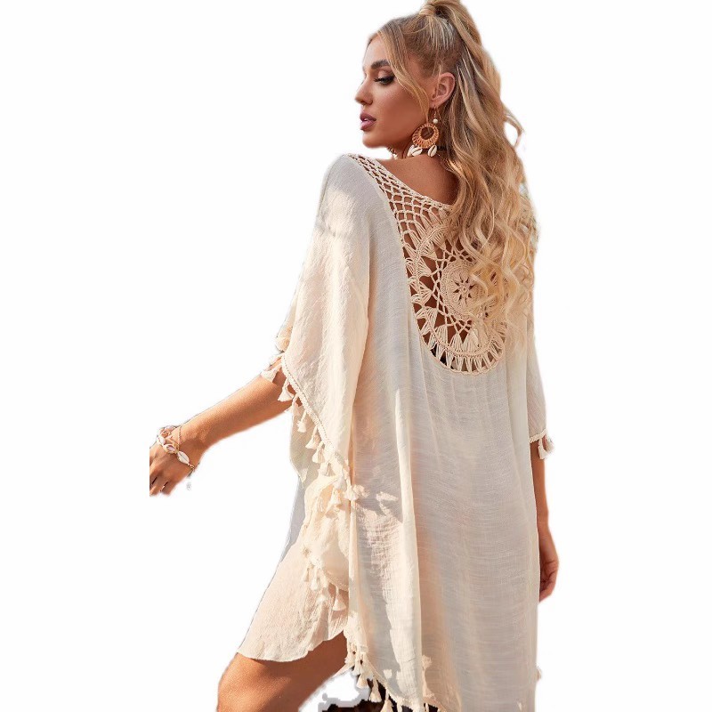 Everything with loose bikini smock beach coat women hollowed-out pullover hot spring smock seaside sun protection swimsuit