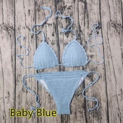 Hot spring seaside holiday style braided lace-up chest pad crochet swimming foreign trade knitted bikini set