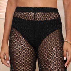 See through cutout pants Lace wide leg pants nine-point beach pants Bikini cover pants