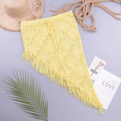 Sexy see-through cut-out hand hook knitted bikini skirt with open diagonal fringe beach skirt