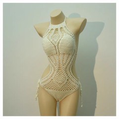 Short knit halter sexy U-neck hollowed-out split dress hot spring beach cover skirt swimsuit bikini skirt