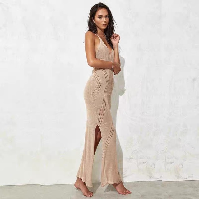 Swimsuit coat smock Knit wispy backless skirt Bikini smock Sexy vacation long dress beach dress smock