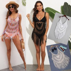 Seaside holiday skirt swimsuit overtop Sexy see-through hand hook knitted fringe beach bikini cover skirt