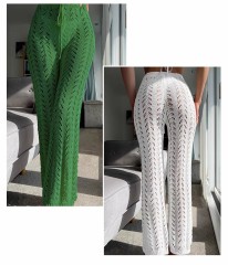 Seaside hot spring holiday women's summer dress sexy lace-up design sense hollow-out crochet knitted sunscreen straight-leg pants