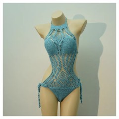 Short knit halter sexy U-neck hollowed-out split dress hot spring beach cover skirt swimsuit bikini skirt