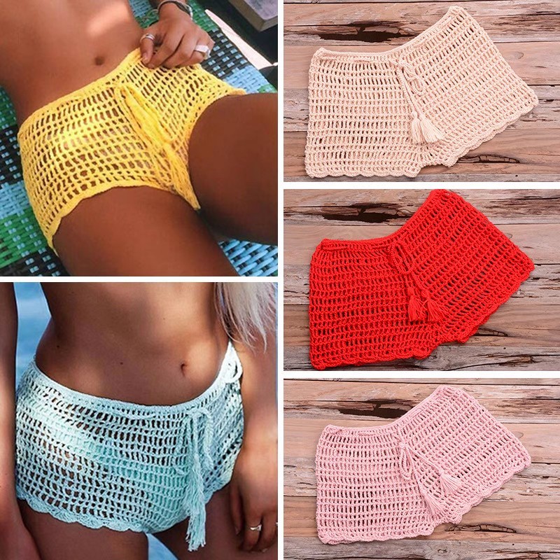 Handwoven women's swim trunks Lace cutout boxers Hot shorts Beach vacation beach pants Boxer shorts