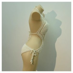 Short knit halter sexy U-neck hollowed-out split dress hot spring beach cover skirt swimsuit bikini skirt