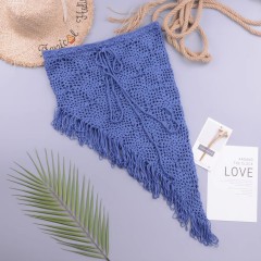 Sexy see-through cut-out hand hook knitted bikini skirt with open diagonal fringe beach skirt