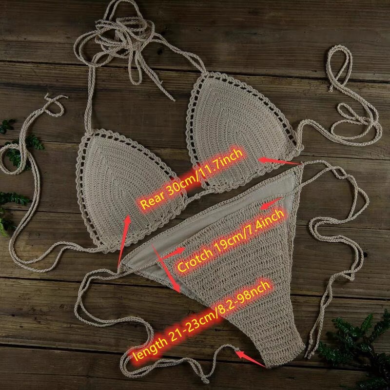 Sexy beach vacation bikini strappy hand-knitted knitted bikini set for women