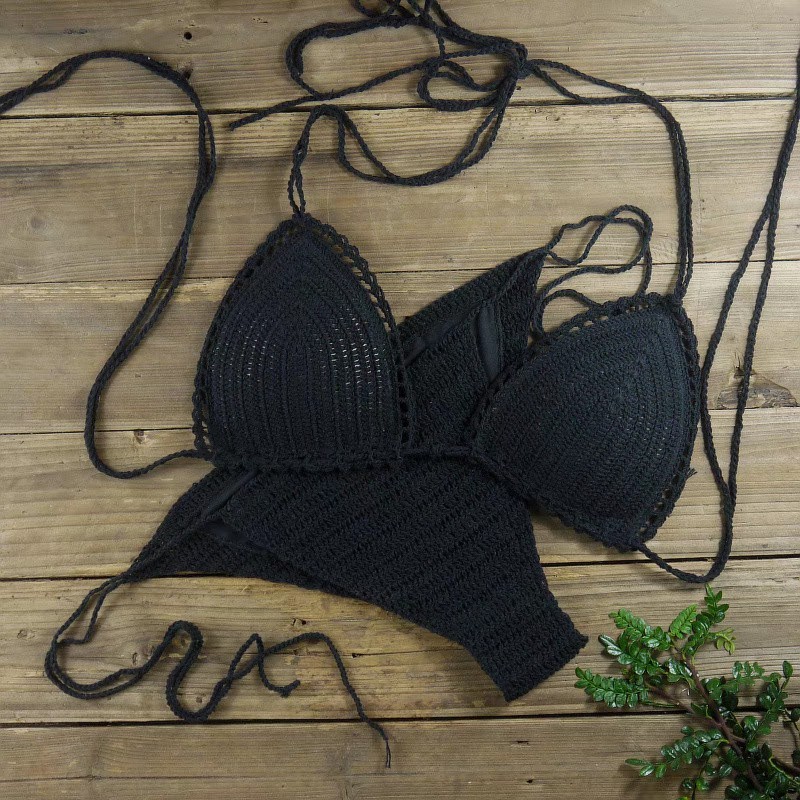 Sexy beach vacation bikini strappy hand-knitted knitted bikini set for women