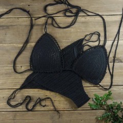 Sexy beach vacation bikini strappy hand-knitted knitted bikini set for women