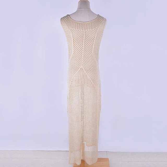 Apricot knit beach smock Swimsuit Sexy sleeveless hollowed-out holiday sunblock bikini smock