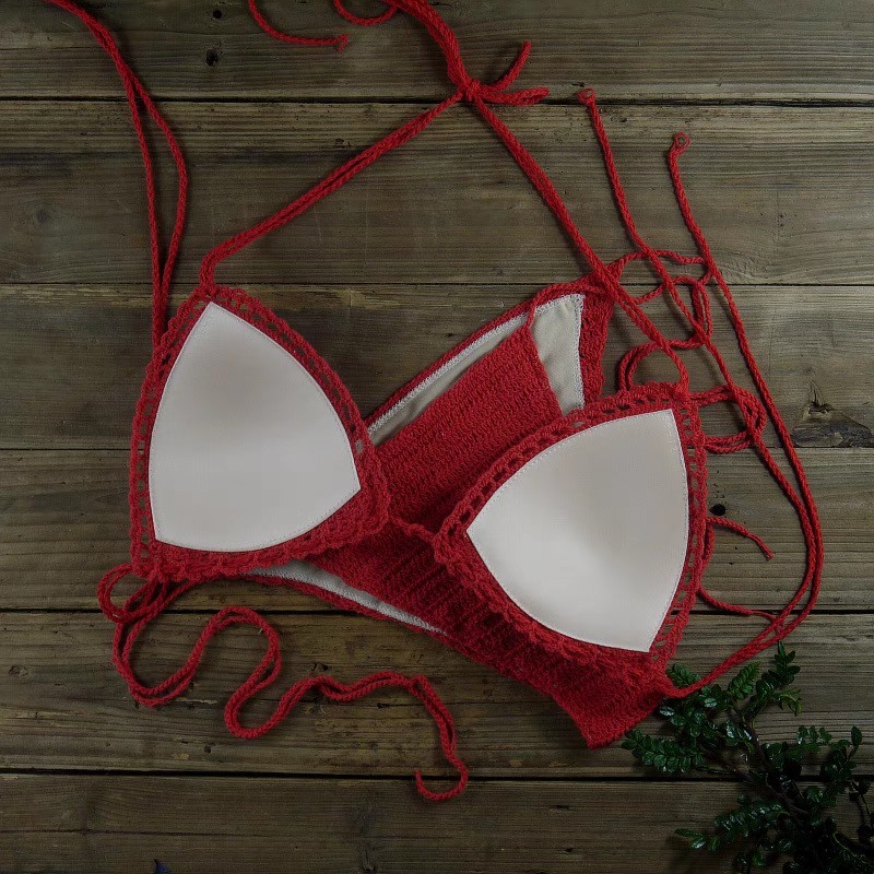 Sexy beach vacation bikini strappy hand-knitted knitted bikini set for women
