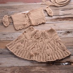 Vacation sexy two-piece swimsuit women's short skirt fringe two-piece beach hand-knitted bikini set