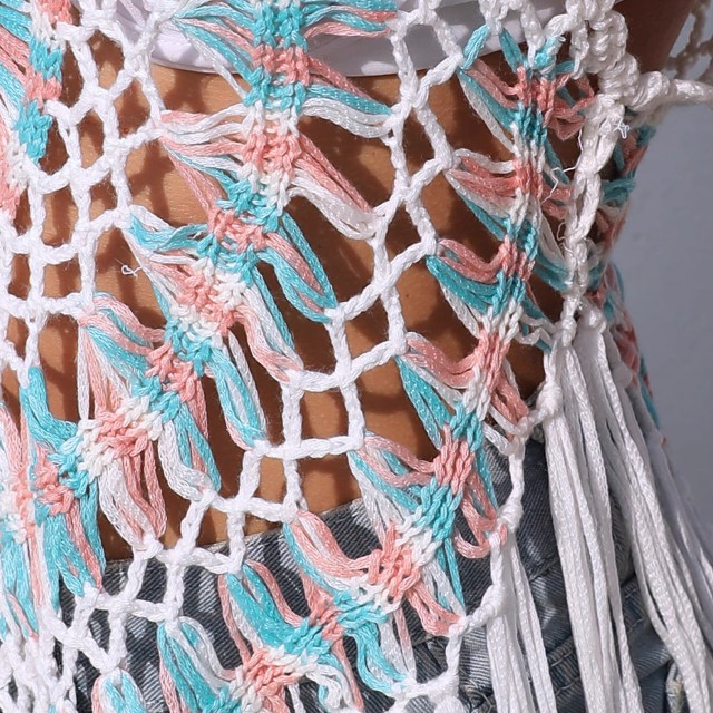 Seaside holiday skirt swimsuit overtop Sexy see-through hand hook knitted fringe beach bikini cover skirt