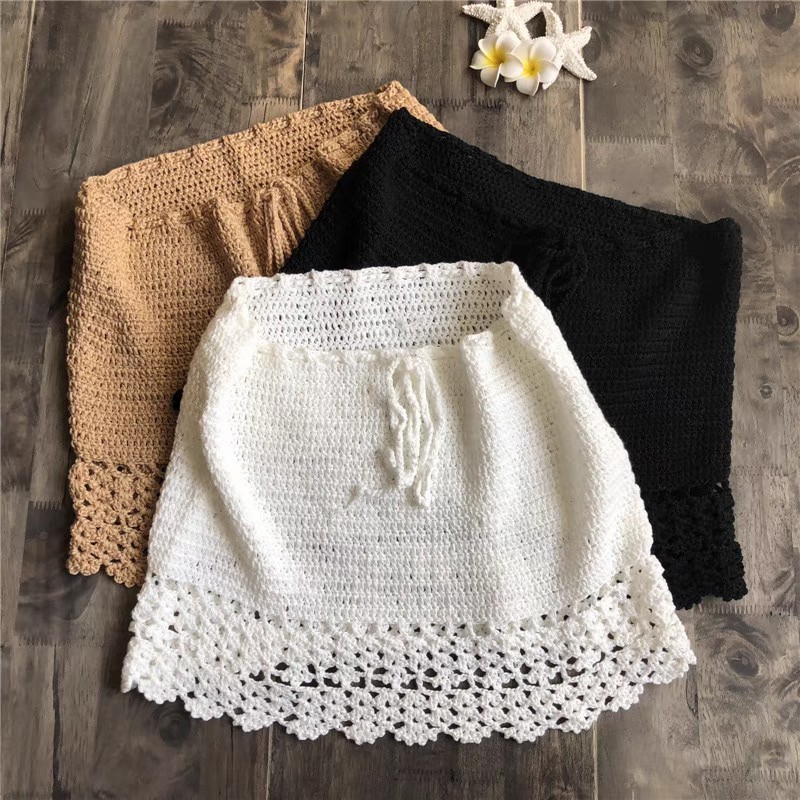 Holiday seaside hand-woven hip wrap knitted beach skirt Swimsuit cover skirt A-line skirt Bikini cover skirt