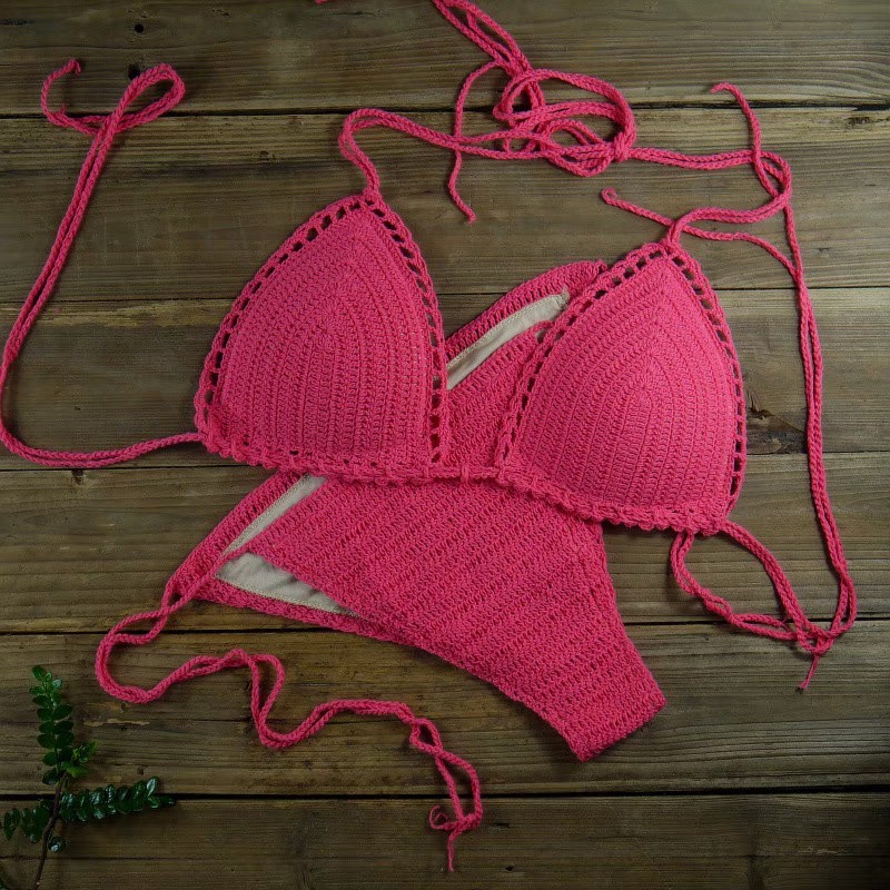 Sexy beach vacation bikini strappy hand-knitted knitted bikini set for women