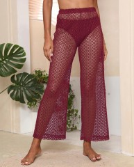 See through cutout pants Lace wide leg pants nine-point beach pants Bikini cover pants