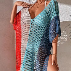 New color contrast sexy loose set head V-neck fringe hollowed out swimsuit coat smock bikini coat