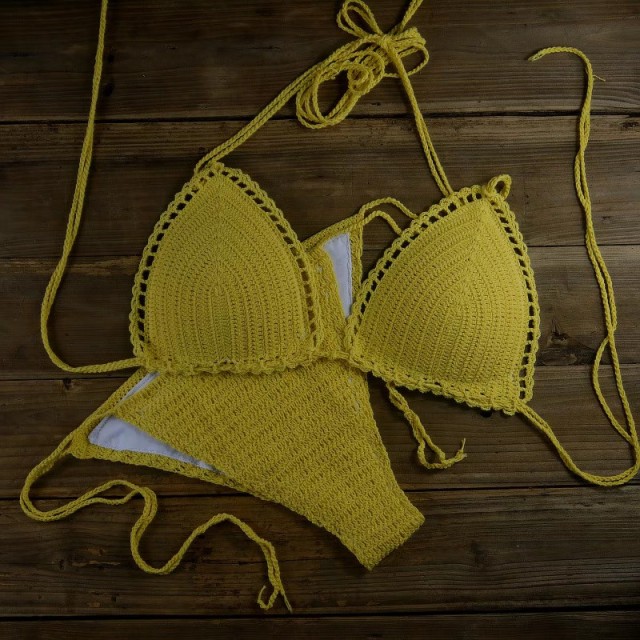 Sexy beach vacation bikini strappy hand-knitted knitted bikini set for women