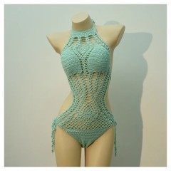 Short knit halter sexy U-neck hollowed-out split dress hot spring beach cover skirt swimsuit bikini skirt