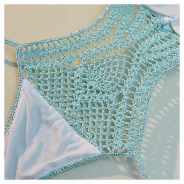 Short knit halter sexy U-neck hollowed-out split dress hot spring beach cover skirt swimsuit bikini skirt