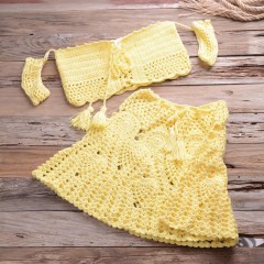 Vacation sexy two-piece swimsuit women's short skirt fringe two-piece beach hand-knitted bikini set
