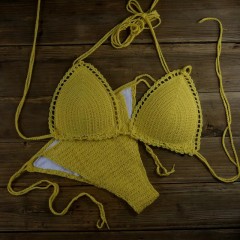 Sexy beach vacation bikini strappy hand-knitted knitted bikini set for women